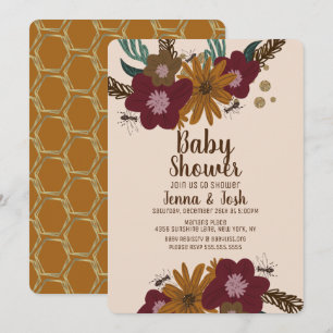 Invitation Bouquet de tournesols abeille vintage Baby Shower 