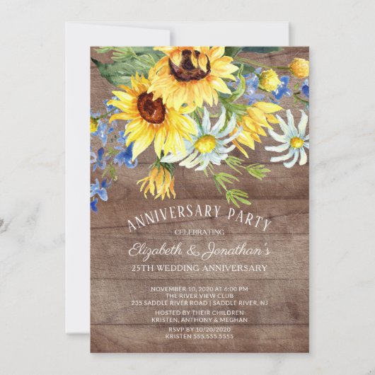 Invitation Bouquet de tournesols rustique pour fête d'anniver (Devant)