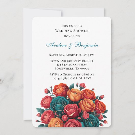 Invitation Bouquet de Wedding shower turquoise Orange Red Peo (Devant)