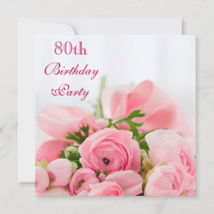 Invitation Bouquet des roses roses 80e anniversaire