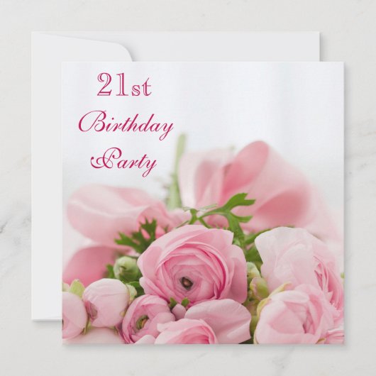 Invitation Bouquet Des Roses Roses Roses Roses 21e Anniversai (Devant)