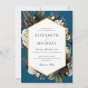 Invitation Bouquet d'hiver bleu ivoire Mariage de fleurs pein