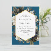 Invitation Bouquet d'hiver bleu ivoire Mariage de fleurs pein (Debout devant)
