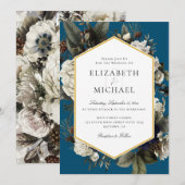 Invitation Bouquet d'hiver bleu ivoire Mariage de fleurs pein (Devant / Derrière)