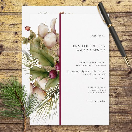 Invitation Bouquet d'hiver de pin rustique rouge