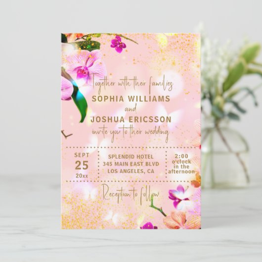 Invitation Bouquet d'orchidées romantique Élégant Mariage chi (Debout devant)