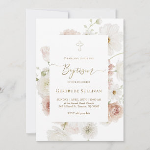 Invitation bouquet élégant aquarelle Baptême