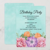 Invitation Bouquet élégant de fleurs d'aquarelle Anniversaire (Devant / Derrière)
