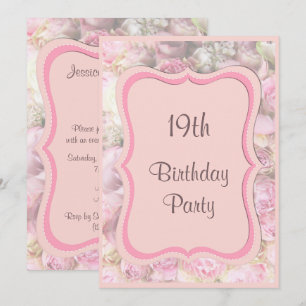 Invitation Bouquet élégant et romantique encadré pour 19e ann