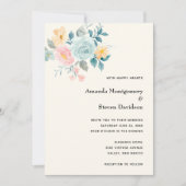 Invitation Bouquet élégant rose et bleu - Mariage (Devant)