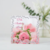 Invitation Bouquet encadré de diamants de rose 17e anniversai (Debout devant)