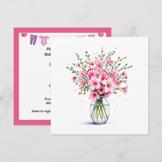 Invitation Bouquet Fleur baby shower Avec Pieds Bébés (Devant / Derrière)