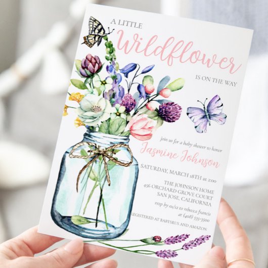 Invitation Bouquet fleur sauvage en verre papillon Jar Bohemi