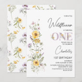 Invitation Bouquet Fleur sauvage jaune pourpre 1er anniversai (Devant / Derrière)