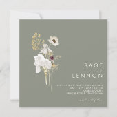 Invitation Bouquet Fleur sauvage Whimsical | Carré vert Sage (Devant)