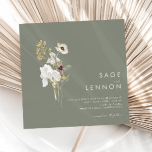 Invitation Bouquet Fleur sauvage Whimsical   Carré vert Sage