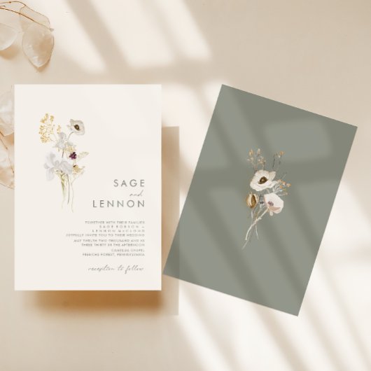 Invitation Bouquet Fleur sauvage Whimsical | Mariage ivoire