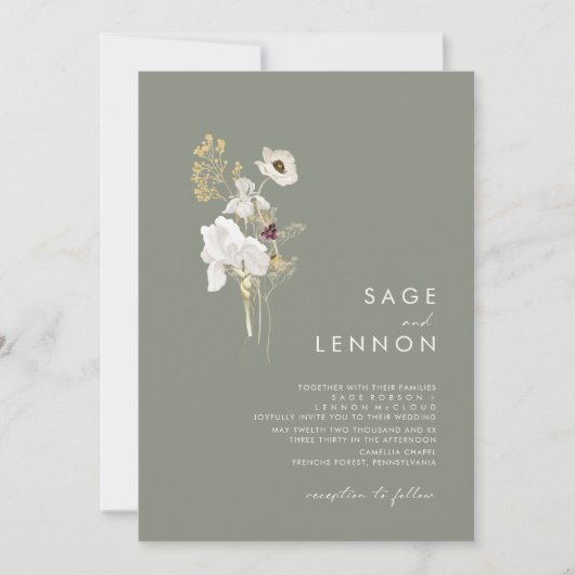 Invitation Bouquet Fleur sauvage Whimsical | Mariage vert Sag (Devant)