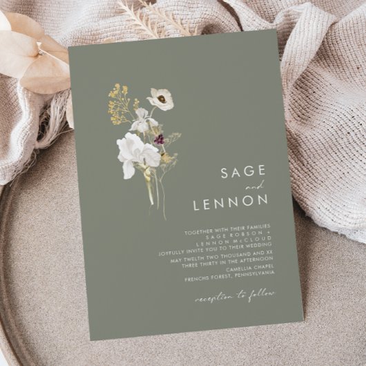 Invitation Bouquet Fleur sauvage Whimsical | Mariage vert Sag