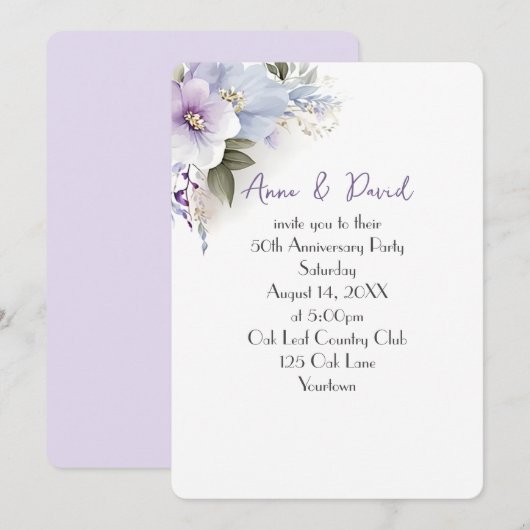 Invitation Bouquet floral 50e anniversaire (Devant / Derrière)
