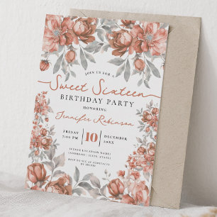 Invitation Bouquet Floral Anniversaire 16 Ans Rose Gold