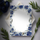 Invitation Bouquet floral aquarelle bleu marine mariage