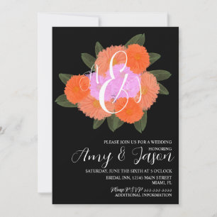 Invitation Bouquet floral aquarelle rose noir mariage