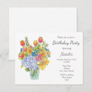Invitation Bouquet floral aquarelle, stylo et encre colorés