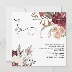 Invitation *~* Bouquet floral AR15 QR RSVP BURGANDY MARIAGE