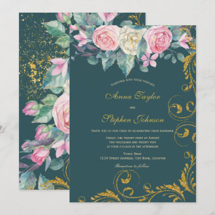 Invitation Bouquet floral avec tourbillons de fausse brillanc