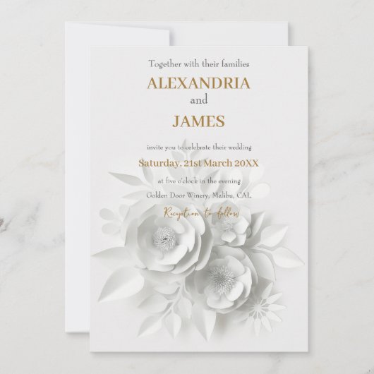 Invitation Bouquet floral blanc de mariage (Devant)