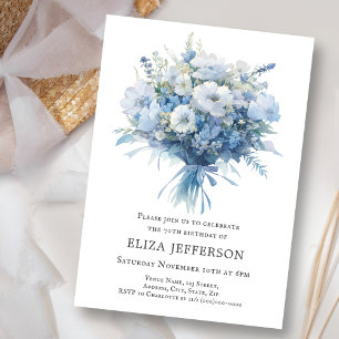 Invitation Bouquet floral bleu Dusty Anniversaire