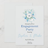 Invitation Bouquet floral bleu et blanc Fête de fiançailles g (Devant / Derrière)