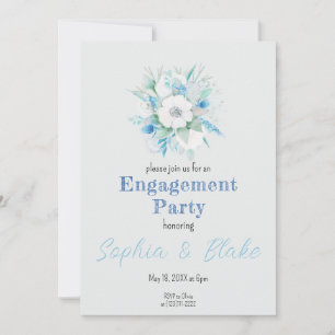 Invitation Bouquet floral bleu et blanc Fête de fiançailles g