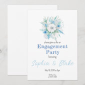 Invitation Bouquet floral bleu et blanc Parti d'engagement bl (Devant / Derrière)