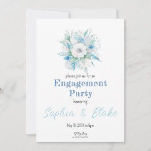 Invitation Bouquet floral bleu et blanc Parti d'engagement bl