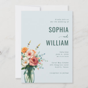Invitation Bouquet Floral Bleu Serein