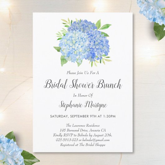 Invitation Bouquet Floral Blue Hydrangea Fête des mariées Bru