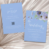 Invitation Bouquet Floral Boho Élégant Code Qr Mariage Bleu