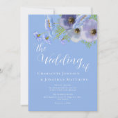 Invitation Bouquet Floral Boho Élégant Code Qr Mariage Bleu (Devant)