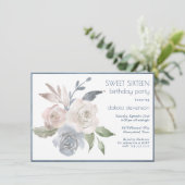 Invitation Bouquet floral bouché | Crème Bleue Rose Sweet 16 (Debout devant)
