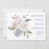 Invitation Bouquet floral bouché | Mariage rose crème bleue (Devant)