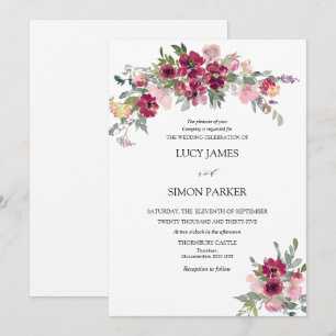 Invitation Bouquet floral Bourgogne Mariage
