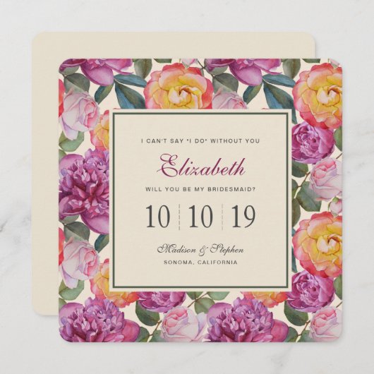 Invitation Bouquet floral coloré - Bridesmaid (Devant / Derrière)