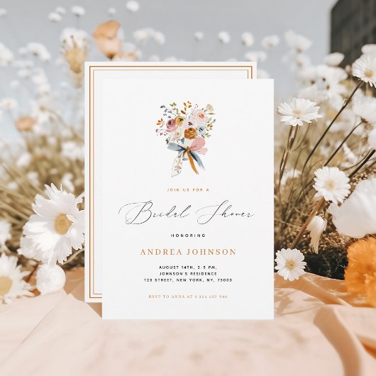 Invitation Bouquet floral d'automne avec Bow Fête des mariées