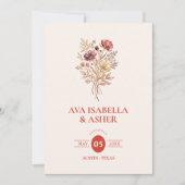 Invitation Bouquet Floral de Corail Rustique Mariage Code QR  (Devant)