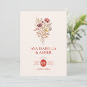 Invitation Bouquet Floral de Corail Rustique Mariage Code QR  (Debout devant)
