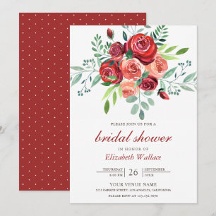 Invitation Bouquet Floral de Roses Rouges pour Baby Shower de