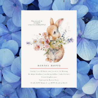Invitation Bouquet floral délicat de bébé lapin de printemps