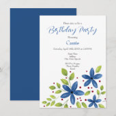 Invitation Bouquet floral d'Indigo Watercolor (Devant / Derrière)
